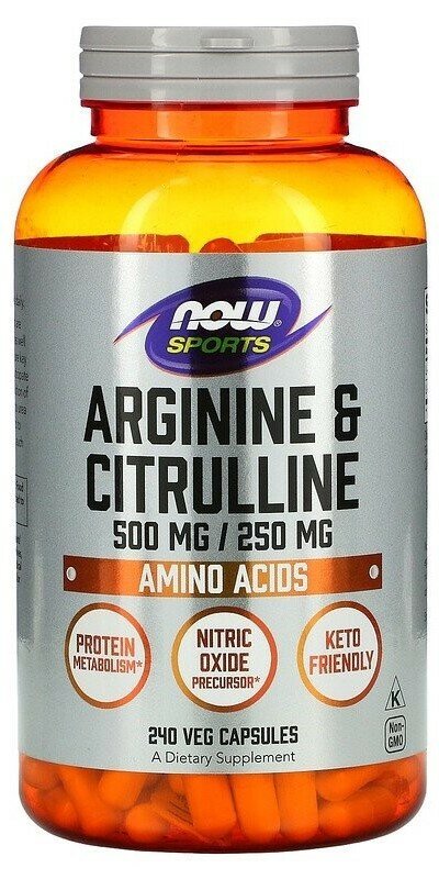 NOW Arginine 500 & Citrulline 250, 240 капс. 